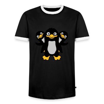 3 funny penguin friends - Men's Ringer Shirt - black/white - Front - AI Model Female 172 light (172cm) & AI Model Male 178 light (178cm)