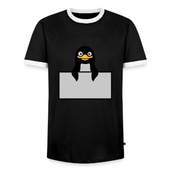 Alberner Pinguin hinter Schild - Männer Kontrast-T-Shirt - Schwarz/Weiß - Vorne - AI Model Female 172 light (172cm) & AI Model Male 178 light (178cm)