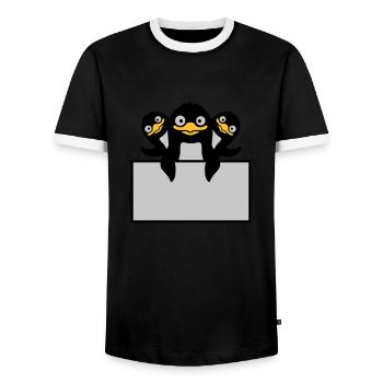 3 Pinguine hinter Schild - Männer Kontrast-T-Shirt - Schwarz/Weiß - Vorne - AI Model Female 172 light (172cm) & AI Model Male 178 light (178cm)