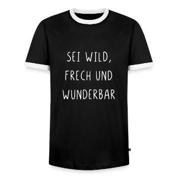 Sei wild frech und wunderbar - Männer Kontrast-T-Shirt - Schwarz/Weiß - Vorne - AI Model Female 172 light (172cm) & AI Model Male 178 light (178cm)