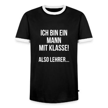 Ich bin ein Mann mit Klasse also Lehrer - Männer Kontrast-T-Shirt - Schwarz/Weiß - Vorne - AI Model Female 172 light (172cm) & AI Model Male 178 light (178cm)