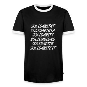 Solidarität - Männer Kontrast-T-Shirt - Schwarz/Weiß - Vorne - AI Model Female 172 light (172cm) & AI Model Male 178 light (178cm)