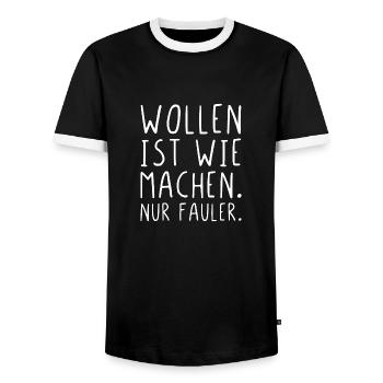 Wollen ist wie machen nur fauler - Männer Kontrast-T-Shirt - Schwarz/Weiß - Vorne - AI Model Female 172 light (172cm) & AI Model Male 178 light (178cm)