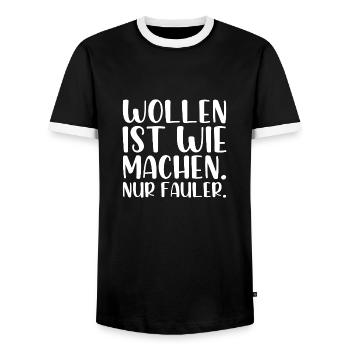 Wollen ist wie machen nur fauler - Männer Kontrast-T-Shirt - Schwarz/Weiß - Vorne - AI Model Female 172 light (172cm) & AI Model Male 178 light (178cm)