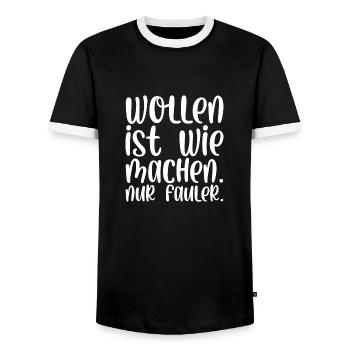 Wollen ist wie machen nur fauler - Männer Kontrast-T-Shirt - Schwarz/Weiß - Vorne - AI Model Female 172 light (172cm) & AI Model Male 178 light (178cm)