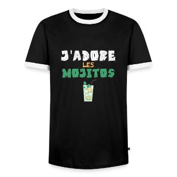 j adore les mojitos - T-shirt contrasté Homme - noir/blanc - Devant - AI Model Female 172 light (172cm) & AI Model Male 178 light (178cm)