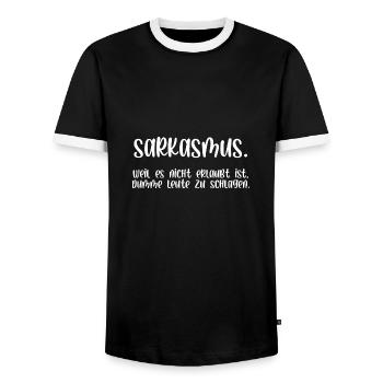 Sarkasmus es ist nicht erlaubt dumme zu schlagen - Männer Kontrast-T-Shirt - Schwarz/Weiß - Vorne - AI Model Female 172 light (172cm) & AI Model Male 178 light (178cm)