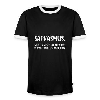 Sarkasmus es ist nicht erlaubt dumme zu schlagen - Männer Kontrast-T-Shirt - Schwarz/Weiß - Vorne - AI Model Female 172 light (172cm) & AI Model Male 178 light (178cm)