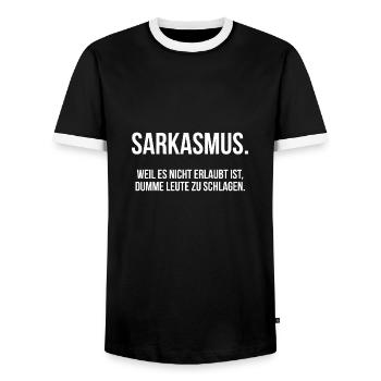 Sarkasmus es ist nicht erlaubt dumme zu schlagen - Männer Kontrast-T-Shirt - Schwarz/Weiß - Vorne - AI Model Female 172 light (172cm) & AI Model Male 178 light (178cm)