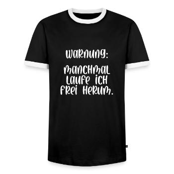 Warnung manchmal laufe ich frei herum - Männer Kontrast-T-Shirt - Schwarz/Weiß - Vorne - AI Model Female 172 light (172cm) & AI Model Male 178 light (178cm)