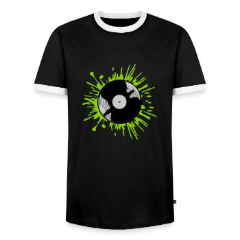 Color blobs vinyl record drops - Men's Ringer Shirt - black/white - Front - AI Model Female 172 light (172cm) & AI Model Male 178 light (178cm)