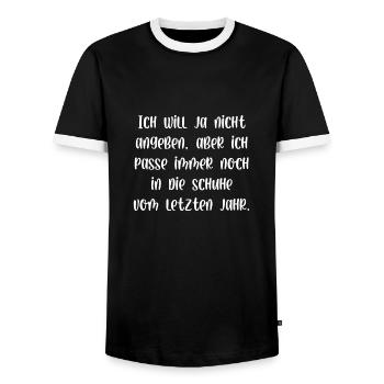 Ich will ja nicht angeben aber - Männer Kontrast-T-Shirt - Schwarz/Weiß - Vorne - AI Model Female 172 light (172cm) & AI Model Male 178 light (178cm)