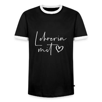 Lehrerin mit Herz - Männer Kontrast-T-Shirt - Schwarz/Weiß - Vorne - AI Model Female 172 light (172cm) & AI Model Male 178 light (178cm)