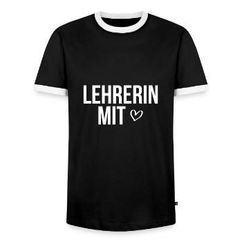 Lehrerin mit Herz - Männer Kontrast-T-Shirt - Schwarz/Weiß - Vorne - AI Model Female 172 light (172cm) & AI Model Male 178 light (178cm)