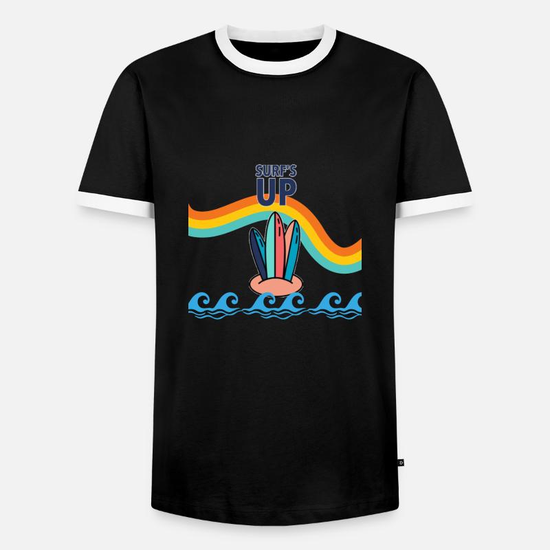 Regenbogen Surfbrett - Männer Kontrast-T-Shirt - Schwarz/Weiß
