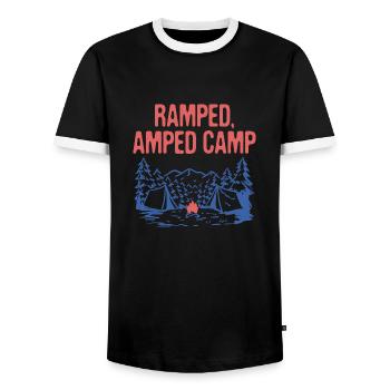 Ramped Amped Camp Camping Party Camper - Men's Ringer Shirt - black/white - Front - AI Model Female 172 light (172cm) & AI Model Male 178 light (178cm)