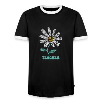 Life Is Good The Art Of Optimism Teacher - Men's Ringer Shirt - black/white - Front - AI Model Female 172 light (172cm) & AI Model Male 178 light (178cm)