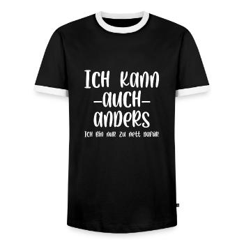 Ich kann auch anders ich bin nur zu nett dafür - Männer Kontrast-T-Shirt - Schwarz/Weiß - Vorne - AI Model Female 172 light (172cm) & AI Model Male 178 light (178cm)