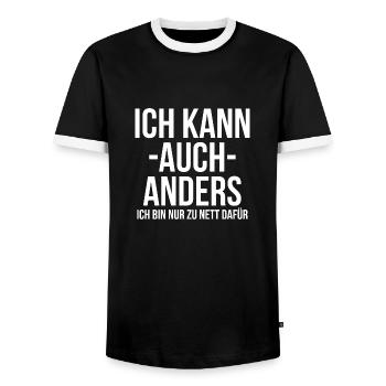 Ich kann auch anders ich bin nur zu nett dafür - Männer Kontrast-T-Shirt - Schwarz/Weiß - Vorne - AI Model Female 172 light (172cm) & AI Model Male 178 light (178cm)