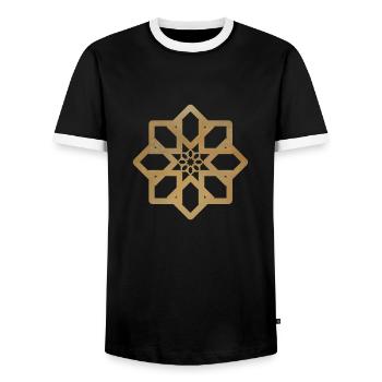 golden star symbol made of squares - symbol - Men's Ringer Shirt - black/white - Front - AI Model Female 172 light (172cm) & AI Model Male 178 light (178cm)
