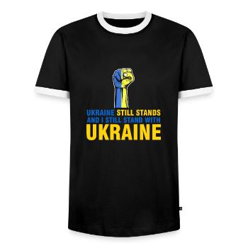 je suis encore soutiens Ukraine - T-shirt contrasté Homme - noir/blanc - Devant - AI Model Female 172 light (172cm) & AI Model Male 178 light (178cm)