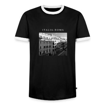 ITALIA - ROMA STREET - Männer Kontrast-T-Shirt - Schwarz/Weiß - Vorne - AI Model Female 172 light (172cm) & AI Model Male 178 light (178cm)