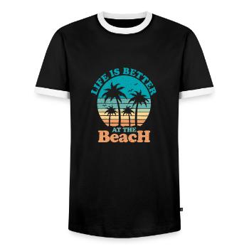 Lifes is better at the beach - Men's Ringer Shirt - black/white - Front - AI Model Female 172 light (172cm) & AI Model Male 178 light (178cm)