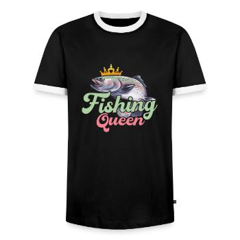 Fishing Queen Fisherman Angler - Men's Ringer Shirt - black/white - Front - AI Model Female 172 light (172cm) & AI Model Male 178 light (178cm)