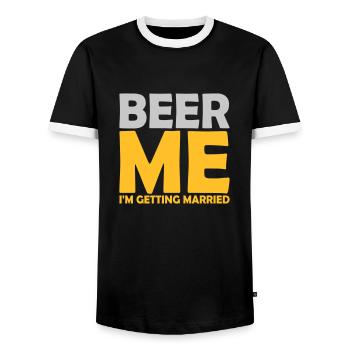 Beer Me Getting Married - Men's Ringer Shirt - black/white - Front - AI Model Female 172 light (172cm) & AI Model Male 178 light (178cm)