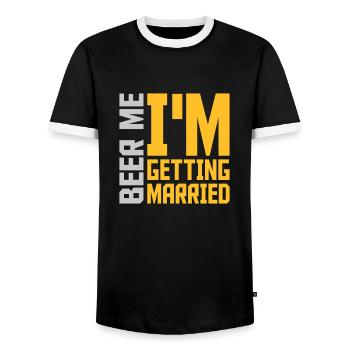 Beer Me Getting Married - Men's Ringer Shirt - black/white - Front - AI Model Female 172 light (172cm) & AI Model Male 178 light (178cm)