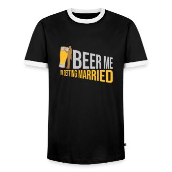 Beer Me Getting Married - Men's Ringer Shirt - black/white - Front - AI Model Female 172 light (172cm) & AI Model Male 178 light (178cm)