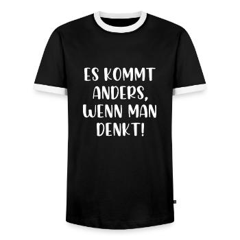 Es kommt anders wenn man denkt - Männer Kontrast-T-Shirt - Schwarz/Weiß - Vorne - AI Model Female 172 light (172cm) & AI Model Male 178 light (178cm)
