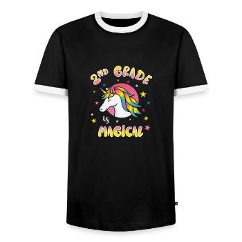 2nd Grade Is Magical Unicorn School Gift - Men's Ringer Shirt - black/white - Front - AI Model Female 172 light (172cm) & AI Model Male 178 light (178cm)