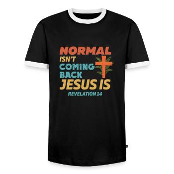 Only Jesus Comes Back Revelation 14 - Men's Ringer Shirt - black/white - Front - AI Model Female 172 light (172cm) & AI Model Male 178 light (178cm)