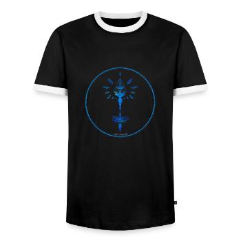 Mystique Collection ~ light blue ~ n°7 - Men's Ringer Shirt - black/white - Front - AI Model Female 172 light (172cm) & AI Model Male 178 light (178cm)