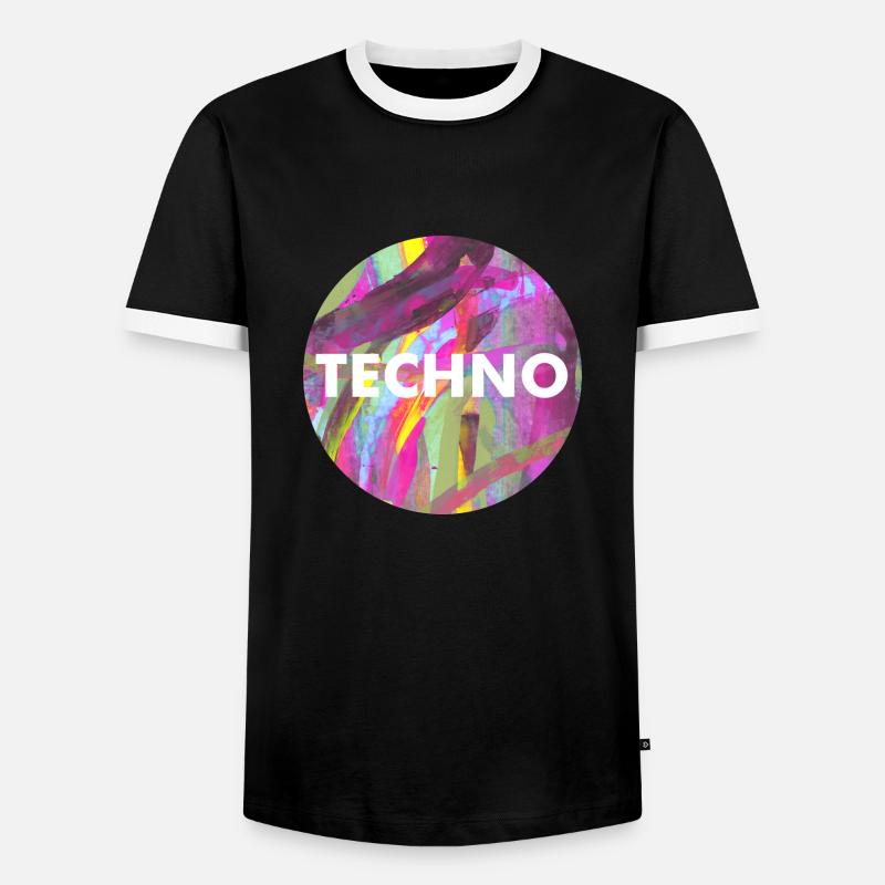 TECHNO - Männer Kontrast-T-Shirt - Schwarz/Weiß