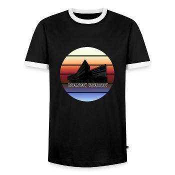 HavenCityUniversityHambrug - Men's Ringer Shirt - black/white - Front - AI Model Female 172 light (172cm) & AI Model Male 178 light (178cm)