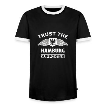 Faites confiance au Hamburger - T-shirt contrasté Homme - noir/blanc - Devant - AI Model Female 172 light (172cm) & AI Model Male 178 light (178cm)