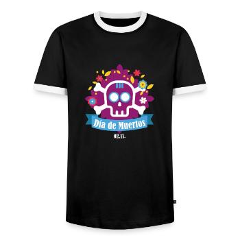 dia de muertos lila - Männer Kontrast-T-Shirt - Schwarz/Weiß - Vorne - AI Model Female 172 light (172cm) & AI Model Male 178 light (178cm)