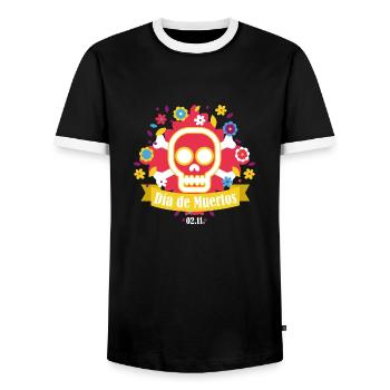 dia de muertos rot - Männer Kontrast-T-Shirt - Schwarz/Weiß - Vorne - AI Model Female 172 light (172cm) & AI Model Male 178 light (178cm)