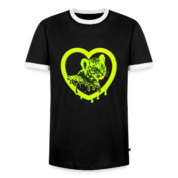 Tiger in the Heart - Lemon Yellow - Men's Ringer Shirt - black/white - Front - AI Model Female 172 light (172cm) & AI Model Male 178 light (178cm)