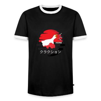 Japanisches Hupen - Männer Kontrast-T-Shirt - Schwarz/Weiß - Vorne - AI Model Female 172 light (172cm) & AI Model Male 178 light (178cm)