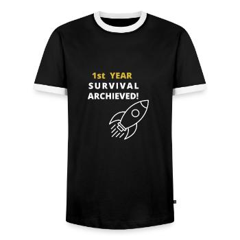 Startup 1er anniversaire - survie atteinte - T-shirt contrasté Homme - noir/blanc - Devant - AI Model Female 172 light (172cm) & AI Model Male 178 light (178cm)