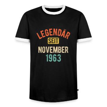 60. Geburtstag Geschenk 60 Jahre Legendär seit Nov - Männer Kontrast-T-Shirt - Schwarz/Weiß - Vorne - AI Model Female 172 light (172cm) & AI Model Male 178 light (178cm)