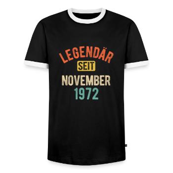 50. Geburtstag Geschenk 50 Jahre Legendär seit Nov - Männer Kontrast-T-Shirt - Schwarz/Weiß - Vorne - AI Model Female 172 light (172cm) & AI Model Male 178 light (178cm)