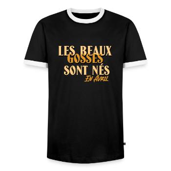 Les beaux gosses sont nés en Avril. - T-shirt contrasté Homme - noir/blanc - Devant - AI Model Female 172 light (172cm) & AI Model Male 178 light (178cm)
