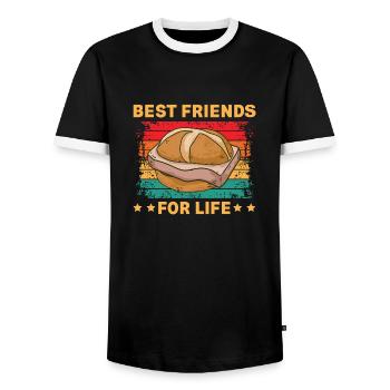 Leberkäse Best Friends for Life - Men's Ringer Shirt - black/white - Front - AI Model Female 172 light (172cm) & AI Model Male 178 light (178cm)