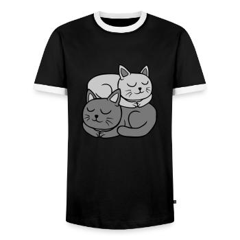 2 Katzen schlafen aufeinander - Männer Kontrast-T-Shirt - Schwarz/Weiß - Vorne - AI Model Female 172 light (172cm) & AI Model Male 178 light (178cm)