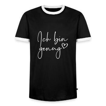 Ich bin genug - Männer Kontrast-T-Shirt - Schwarz/Weiß - Vorne - AI Model Female 172 light (172cm) & AI Model Male 178 light (178cm)