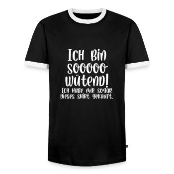 Ich bin wütend habe mir sogar dieses Shirt gekauft - Männer Kontrast-T-Shirt - Schwarz/Weiß - Vorne - AI Model Female 172 light (172cm) & AI Model Male 178 light (178cm)